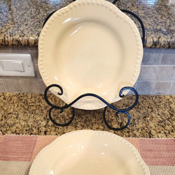 POTTERY BARN Yellow Beaded Rimmed Soup Salad Bowls “EMMA” Portugal ~ 4 piece - Picture 2 of 5